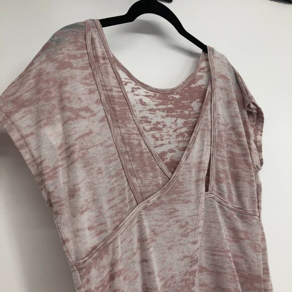 Cherish pale rose pink semi-sheer open cross cross  slit back t-shirt - Picture 12 of 14